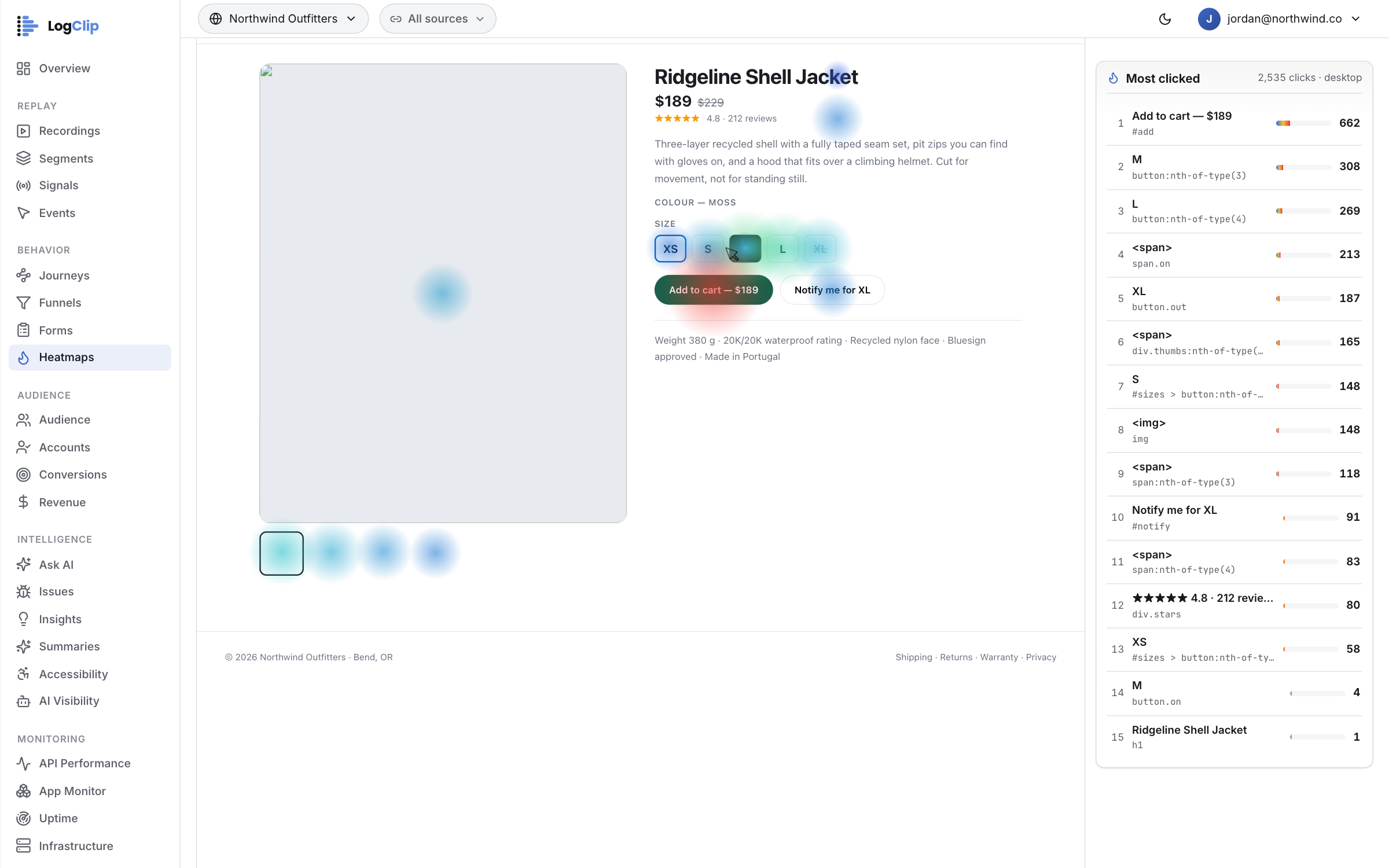 Heatmaps in the LogClip console
