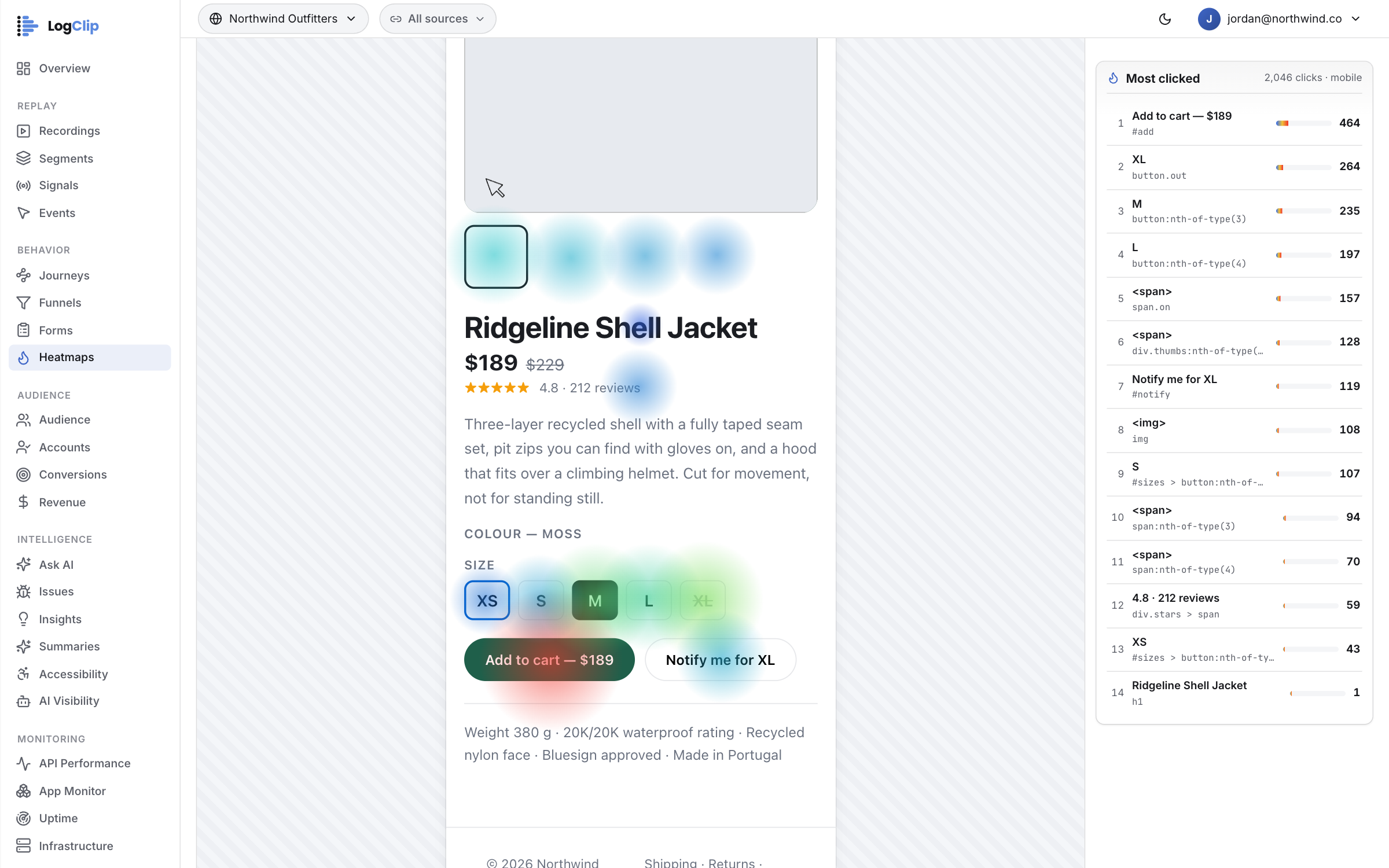 Heatmaps — Add to cart is hottest on all three — Mobile
