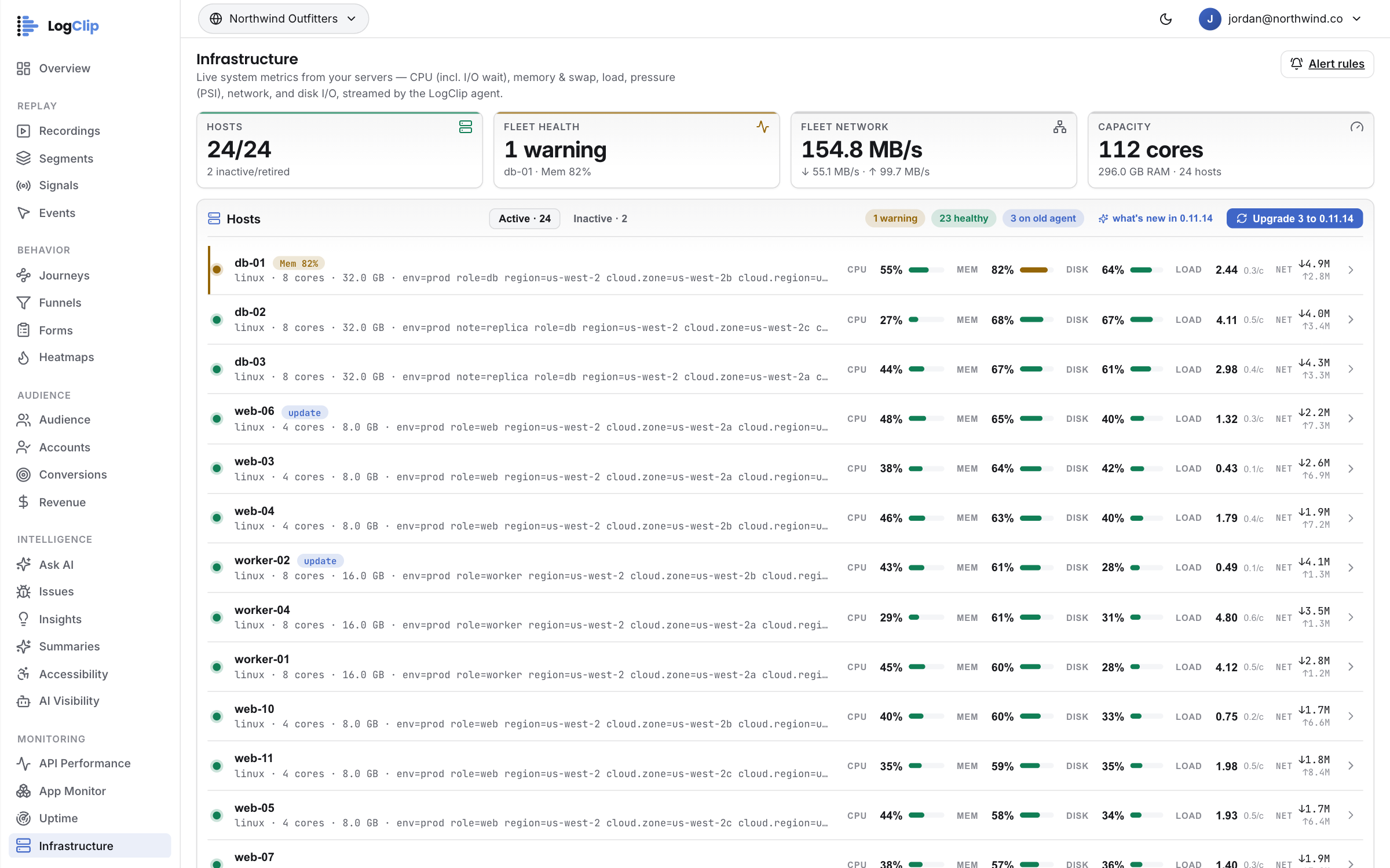 Infrastructure — A page of hosts, and the one that isn't fine is first