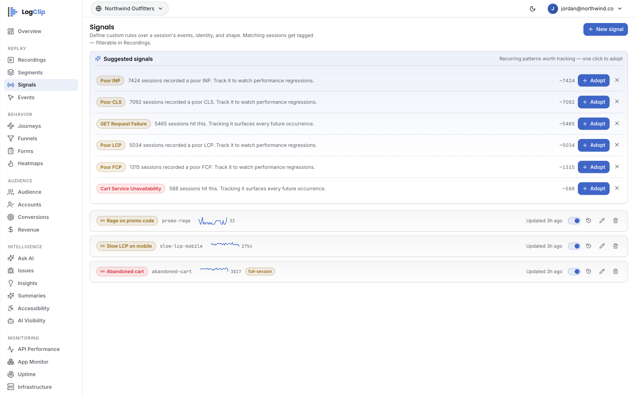 Signals — LogClip proposes the rules from what it found
